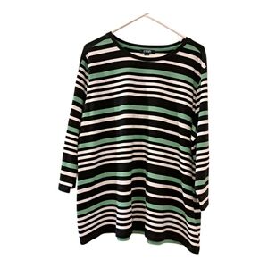 Chaps striped top blouse green white b,lack  size 1 XL